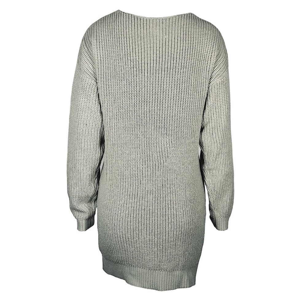 Gray Chunky Knit V-Neck Sweater - Picture 3 of 3